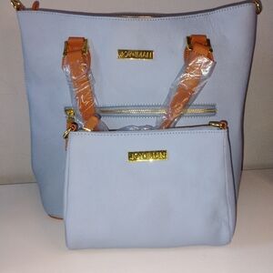Joy & Iman Baby Blue Leather Tote and Crossbody Set